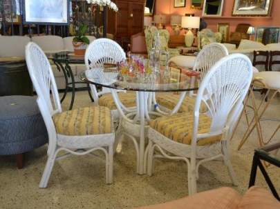 45" Glass Top Rattan Table with 4 chairs