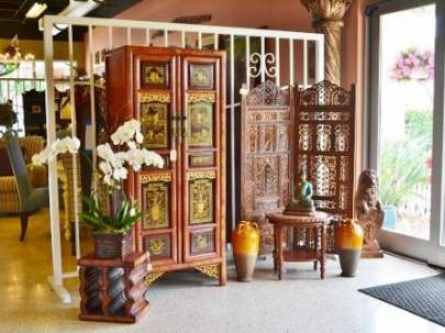 Asian inspired cabinet, teak 2 panel screen